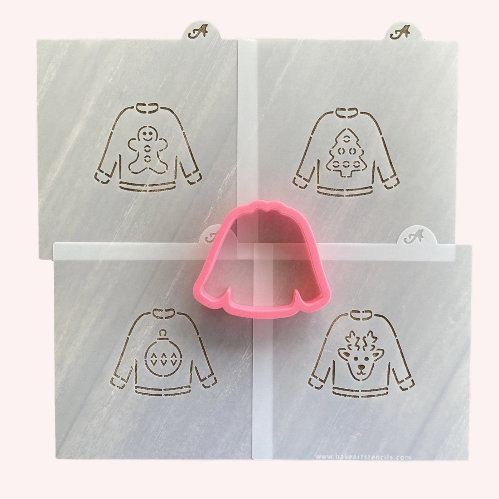 Ugly Christmas Sweater PYO Cookie Stencil, a 5-piece decorating set for Christmas Cookies.
